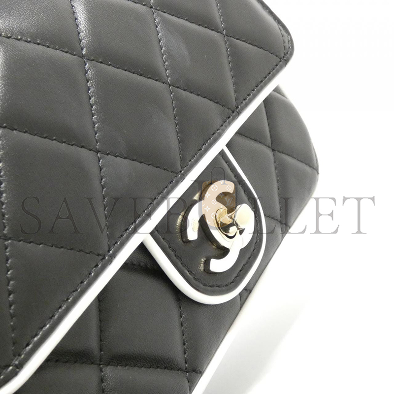 Ch*el black and white flap sheepskin shoulder bag as5151 (15*12*3.5cm)